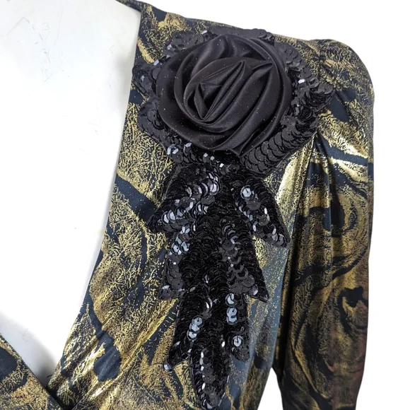 Vintage 80s Metallic Gold Party Dress Cocktail Party Evening Glam Disco Medium - Picture 8 of 10